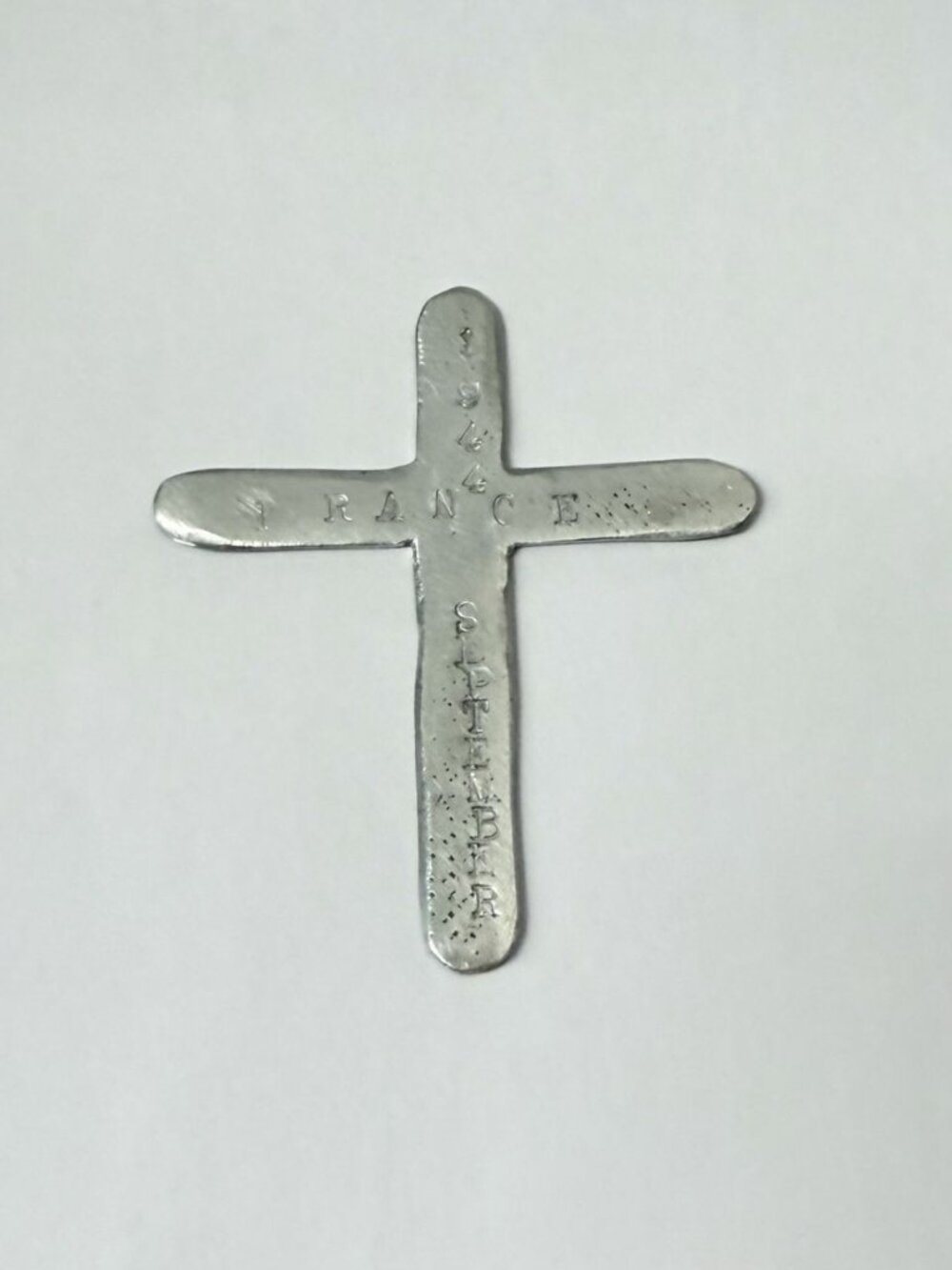 France WWII Trench Art Aluminum Cross Handmade Liberation Sept 1944